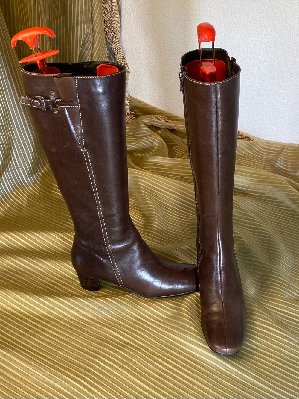 ECCO Women’s Tall Genuine Leather Boots, Dark Brown, full zipper, size 8